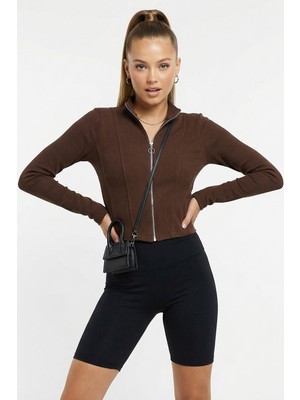 Rays 3080A Ön Fermuarlı Kısa Hırka Kahve