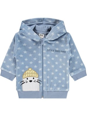 Civil Baby Yıldız Empirme ve Fok Nakışlı 6-18 Ay Hırka - Mavi 18-24 Ay