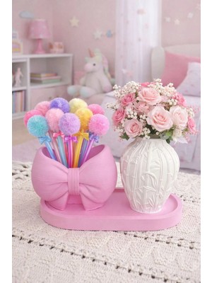 Liza Home Decoration El Yapımı Fiyonk Desenli Organizer, Kabartmalı Vazo Seti Dekoratif Set