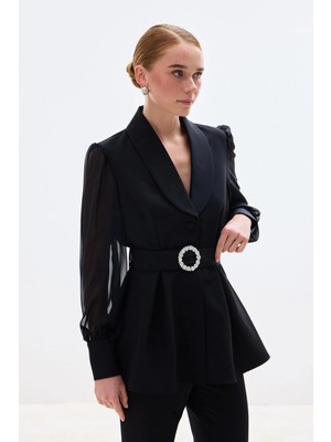 Sateen Aksesuar Kemerli Bluz - Siyah