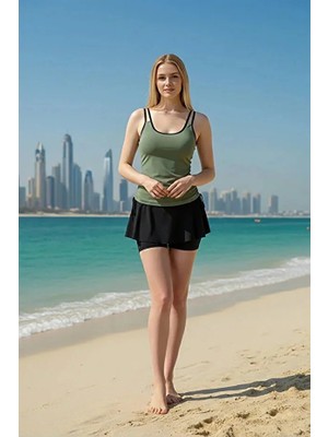 Tesmay Etekli ve Taytlı (Etek ve Tayt Ayrıdır) Askılı Kadın Mayo 24214