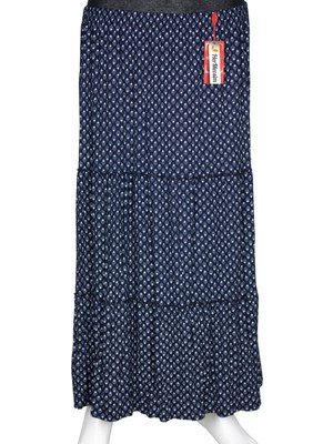 Hermevsim Hesna Kadın Nursel Lastikli 3 Kat Astarsız Lacivert Penye Etek D45