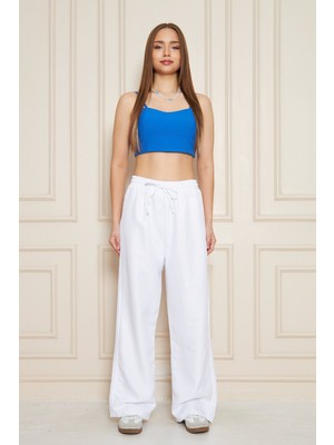 Comstar Kadın Trend Yüksek Bel Lastikli Beyaz Bol Pantolon