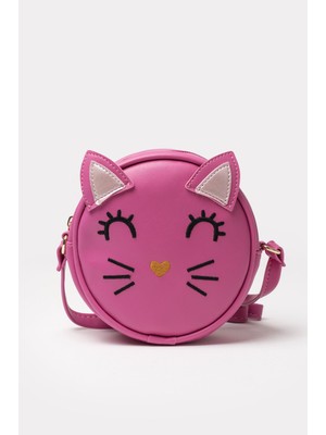 İcone Bag Yuvarlak Kedi Kafası Tasarımlı Kız Çocuk Omuz Çantası Suni Kız Çocuk Çantası