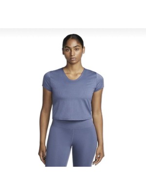 Nike Dri-Fıt Women's Ribbed Short-Sleeve Running Top Mavi Kadın T-Shirt DX0314-491