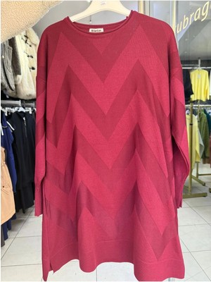 Kadın Kolları Düğmeli Zikzak Desen Merserize Tunik