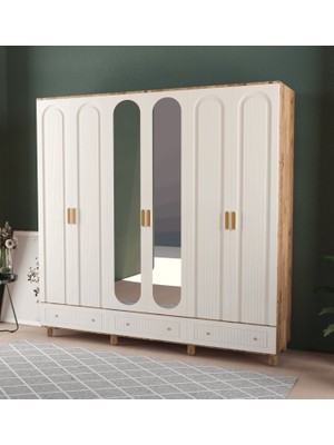 T&B Mila 6 Kapaklı Çekmeceli Gardırop - Mdf Kapak