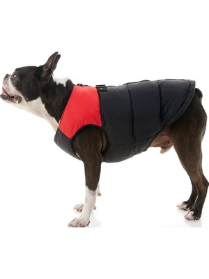 Gooby - Dolgulu Yelek, Köpek Ceketi, Manto, Fermuarlı Kazak ve Keten Halkalı, Kırmızı, Beden L