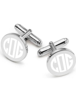 Hediye Shop Circle Monogram Yazılı Krom Kaplama Yuvarlak Kol Düğmesi