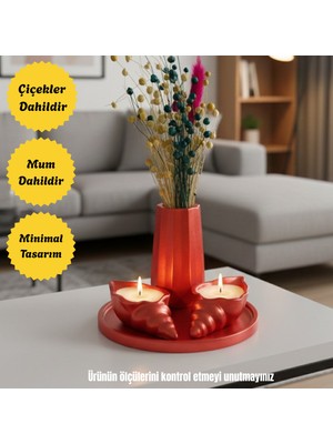 Nigi Store Dekoratif 4 Parça Mumlu Vazolu Tepsili Set - Hediyelik Oda Balkon Banyo Süsü