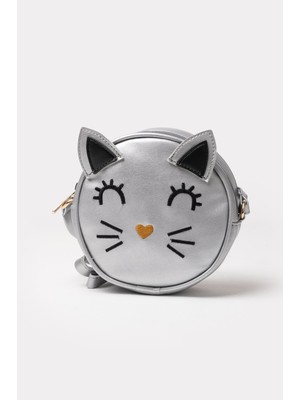 İcone Bag Yuvarlak Kedi Kafası Tasarımlı Kız Çocuk Omuz Çantası Suni Kız Çocuk Çantası