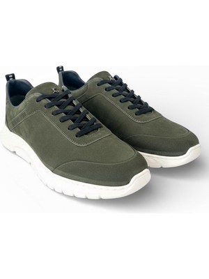 Zueofficial Erkek Haki Yeşil Süet Deri Sneaker Ayakkabı Eva Taban Bağcıklı Günlük Ayakkabı