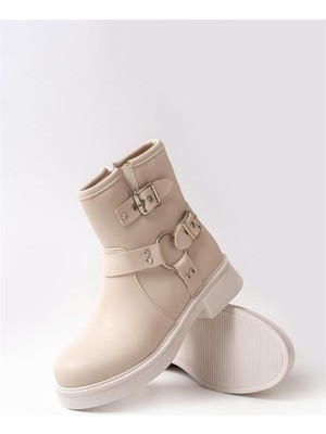 Sibel Gürel 02-2013 Bej Toka Aksesuarlı Fermuarlı Günlük Kadın Bot