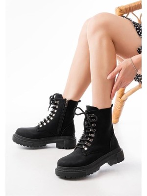Sibel Gürel 812-2121 Siyah Bağcıklı Fermuarlı Günlük Kadın Bot