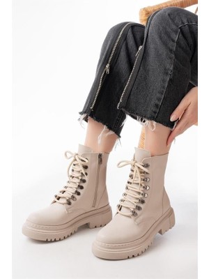 Sibel Gürel 812-2121 Bej Bağcıklı Fermuarlı Günlük Kadın Bot