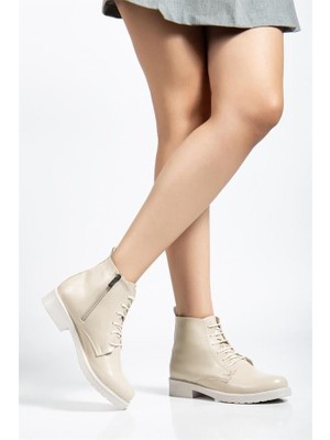 Sibel Gürel 165-225 Bej Yanki Bağcıklı Fermuarlı Günlük Kadın Bot