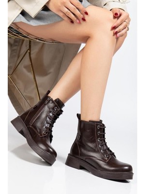 Sibel Gürel 02-2003 Kahve Kırışık Rugan Bağcıklı Fermuarlı Günlük Kadın Bot