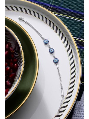 Innuendo 925 Ayar Gümüş Üçlü Nazar Boncuğu Bileklik