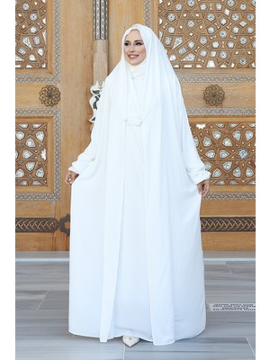 Kendinden Peçeli Sufleli Cilbab 6032 Ekru