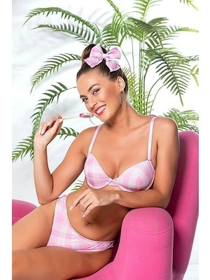 Kocabey  32081 Ekose Desenli Hafif Destekli Sütyen ve Slip Takım