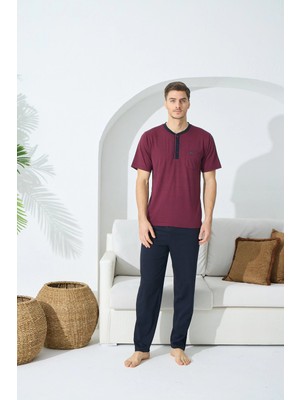 Kocabey  9513 Erkek Midi Yaka Kısa Kol Pijama Takım
