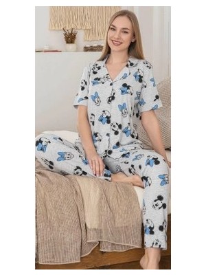 Kocabey  6283 Kadın Mickey Mouselu Patlı Pijama Takımı