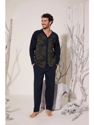Kocabey  8025 Erkek  V Yaka Boydan Düğmeli Pijama Takımı