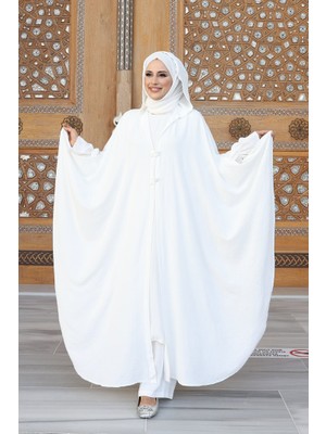 Tunik, Pantolon ve Abaya Üçlü Takım 8663 Ekru