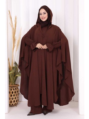 Tunik, Pantolon ve Abaya Üçlü Takım 8663 Kahverengi