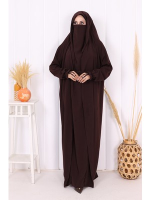 Kendinden Peçeli Sufleli Cilbab 6032 Kahverengi