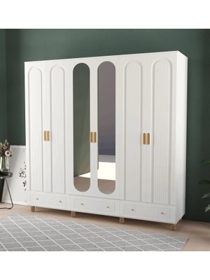 T&B Mila 6 Kapaklı Çekmeceli Gardırop - Mdf Kapak