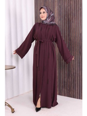 Boncuk Işlemeli Tam Boy Ferace 7894 Bordo
