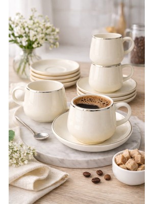 Ayzem Silver Gümüş Yaldızlı 6 Kişilik Kahve Fincan Takımı 90ml - Hediye Kutulu