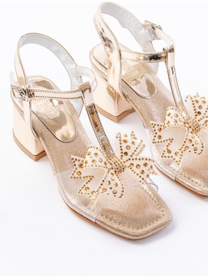 Kız Çocuk Direk Fiyonklu Topuklu Abiye Ayakkabı