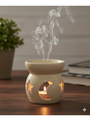 Atölye Fibula Modern Ay Yıldız Kesimli Seramik Mumluk ve Buhurdanlık - Minimalist Dekoratif Obje