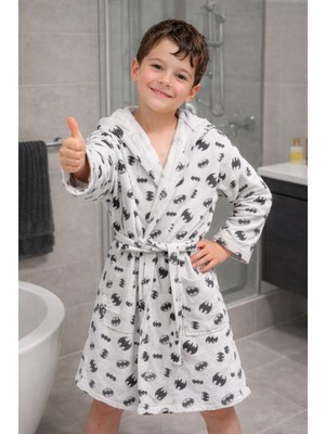 Lunga Vita Garson Beden Lüks Kadife Çocuk Bornozu 10-14 Yaş Baskılı Desenli One Size Genç Kız Erkek Bornozu