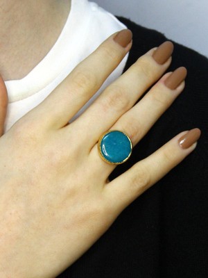 Esha Doğal Taş Ceyt Doğal Taşlı Kadın Altın Kaplama Ayarlanabilir Yüzük EUY87M