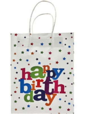 Beyaz  6'lı Kağıt Happy Birthday Hediye Çantası