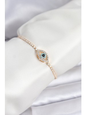 Clariss Göz Model Zirkon Taşlı Gold Renk Asansörlü Su Yolu Bileklik