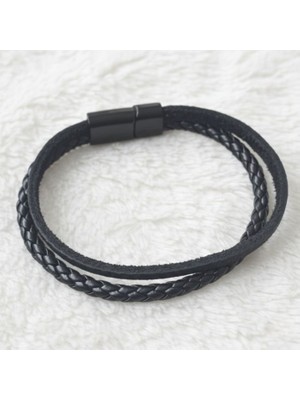 Uretti - Ali 7128 1562 El Yapımı Siyah Deri Bileklik