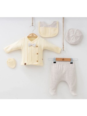 Butik Erkek Bebek %100 Pamuklu - Antialerjik Organik Kumaş Yenidoğan Hastane Çıkışı Zıbın Seti 5 Parça