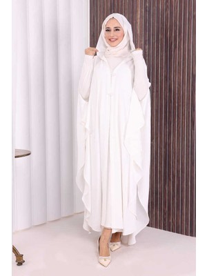 Kapüşonlu Ayrobin Pelerin 70021 Ekru