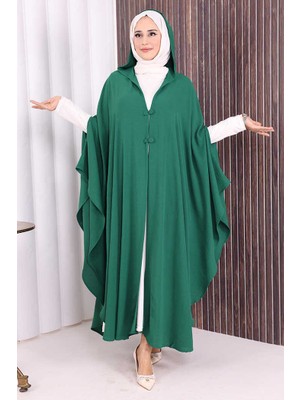 Kapüşonlu Ayrobin Pelerin 70021 Zümrüt