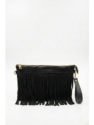 Kiesra Kadın Deri Süet Çanta - Siyah Süet