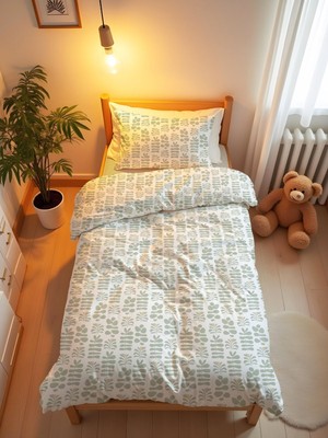 Evmila Iskandinav Tarzı Yaprak Desenli Tek Kişilik Nevresim Takımı -Fermuarlı