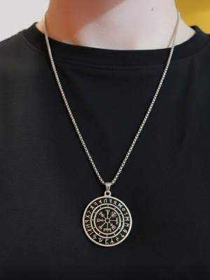 Punky Store Viking Pusula Erkek Kolye Ucu – Retro Iskandinav Rune Desenli Paslanmaz Çelik Madalyon Kolye | Sevgililer Günü Hediyesi