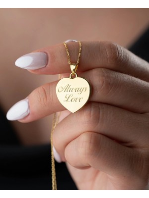 Gümüş Always Love Yazılı Kapaklı Gold Kadın Kolye