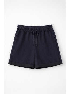 Markapia Kadın Paçası Katlı %100 Pamuk Lacivert Penye Şort