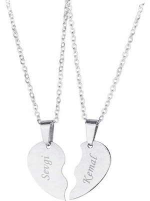 Aşıklara Özel Gümüş Renk Çelik Kalp Puzzle Kolye