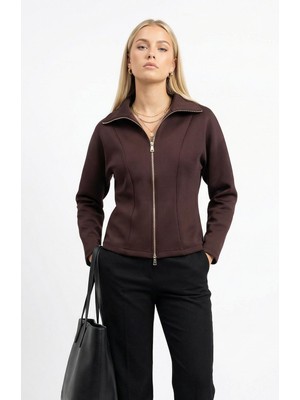 Rays Gömlek Yaka Fermuarlı Hırka Mürdüm 8366A